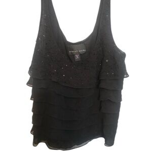 August Silk size 16 black 100% silk  scoop neck beaded camisole with side zip,